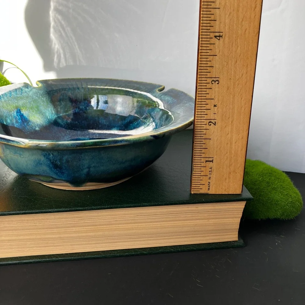 James Lawson Pottery Fish Bowl 1994 Vintage Blue Teal Drip Glaze Handcrafted Art
